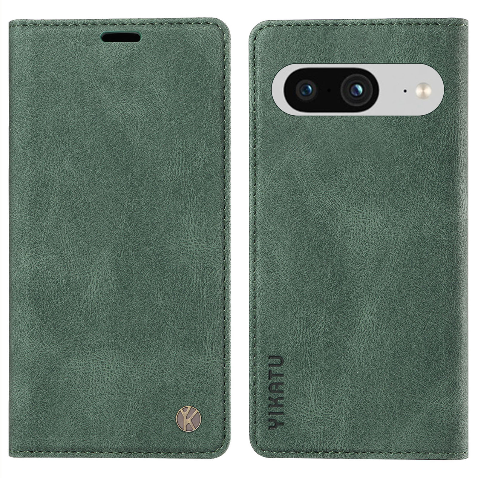 

Yikatu YK-004 Für Google Pixel 8 PU Lederschale Telefon Brieftasche Magnetic Auto-absorbed Telefonabdeckung - Grün, Google Pixel 8