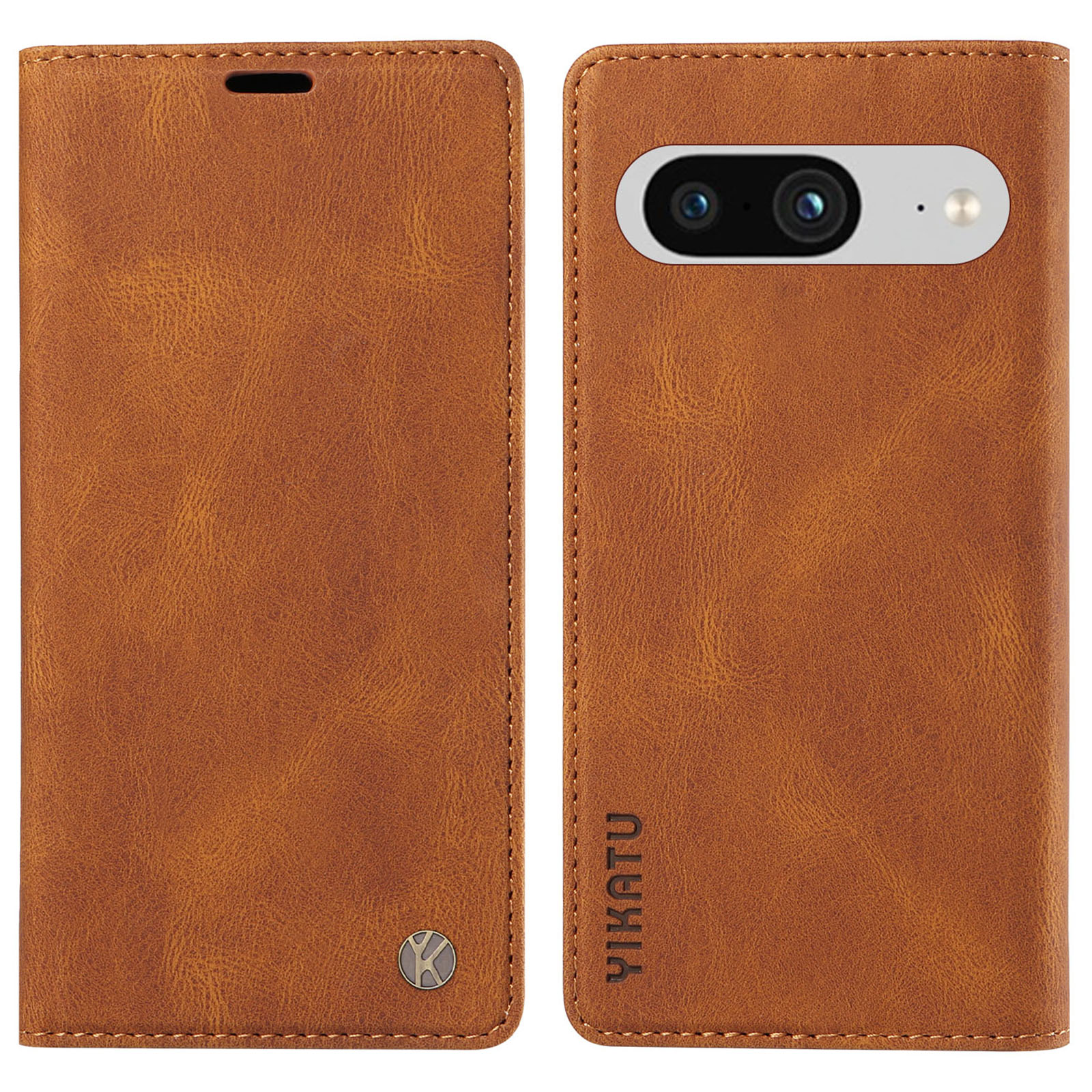 

Yikatu YK-004 Für Google Pixel 8 PU Lederschale Telefon Brieftasche Magnetic Auto-absorbed Telefonabdeckung - Braun, Google Pixel 8