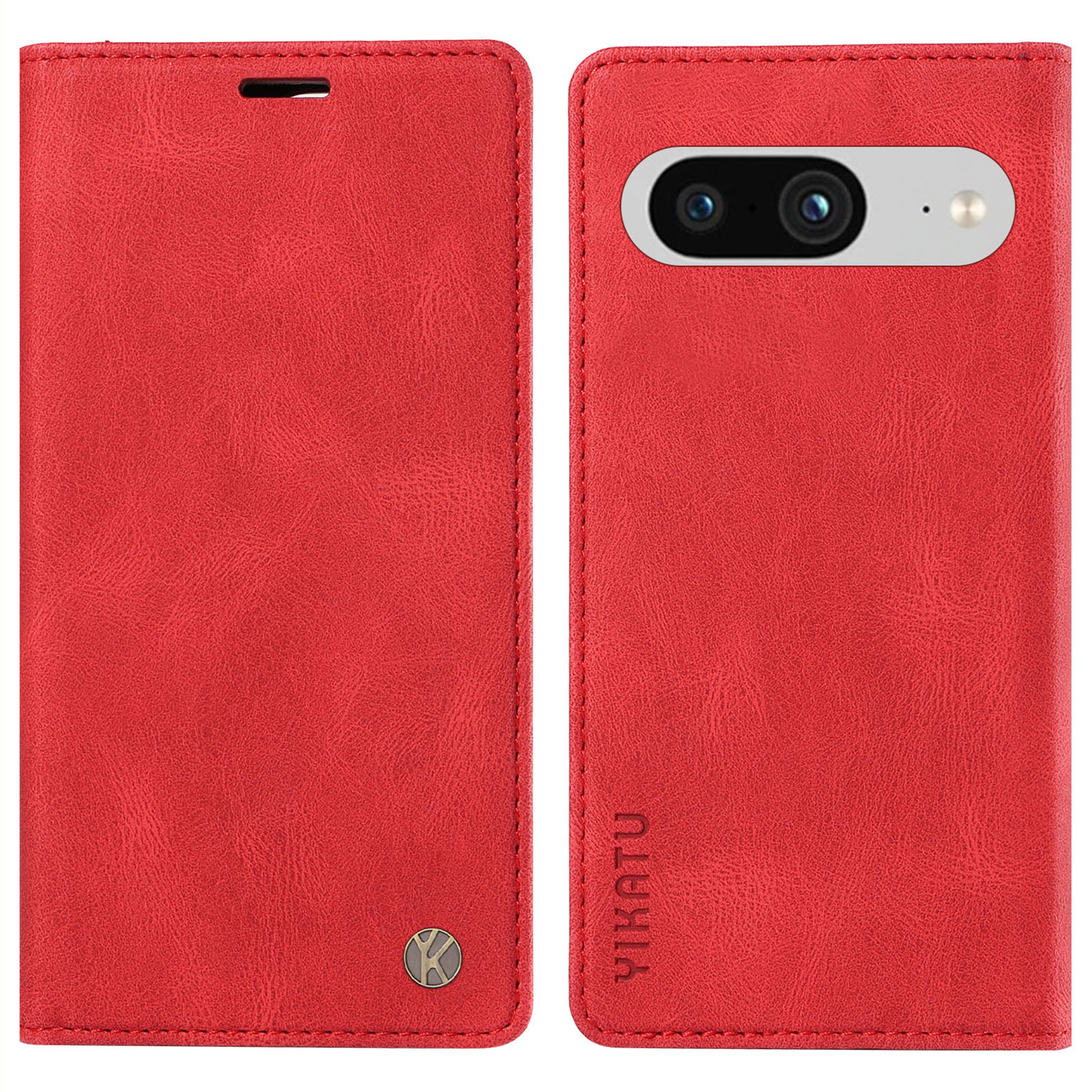 

Yikatu YK-004 Für Google Pixel 8 PU Lederschale Telefon Brieftasche Magnetic Auto-absorbed Telefonabdeckung - Rot, Google Pixel 8