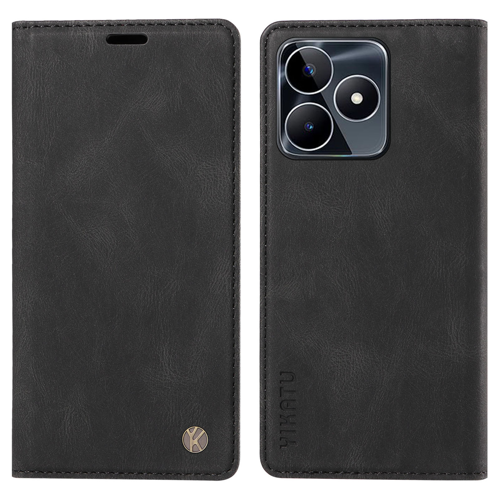 

Yikatu YK-004 Für Realme C53 4G Auto-absorbiertes Magnetische Telefonabdeckung PU Lederschale Brieftasche Hülle - Schwarz, Realme C53 (Global)
