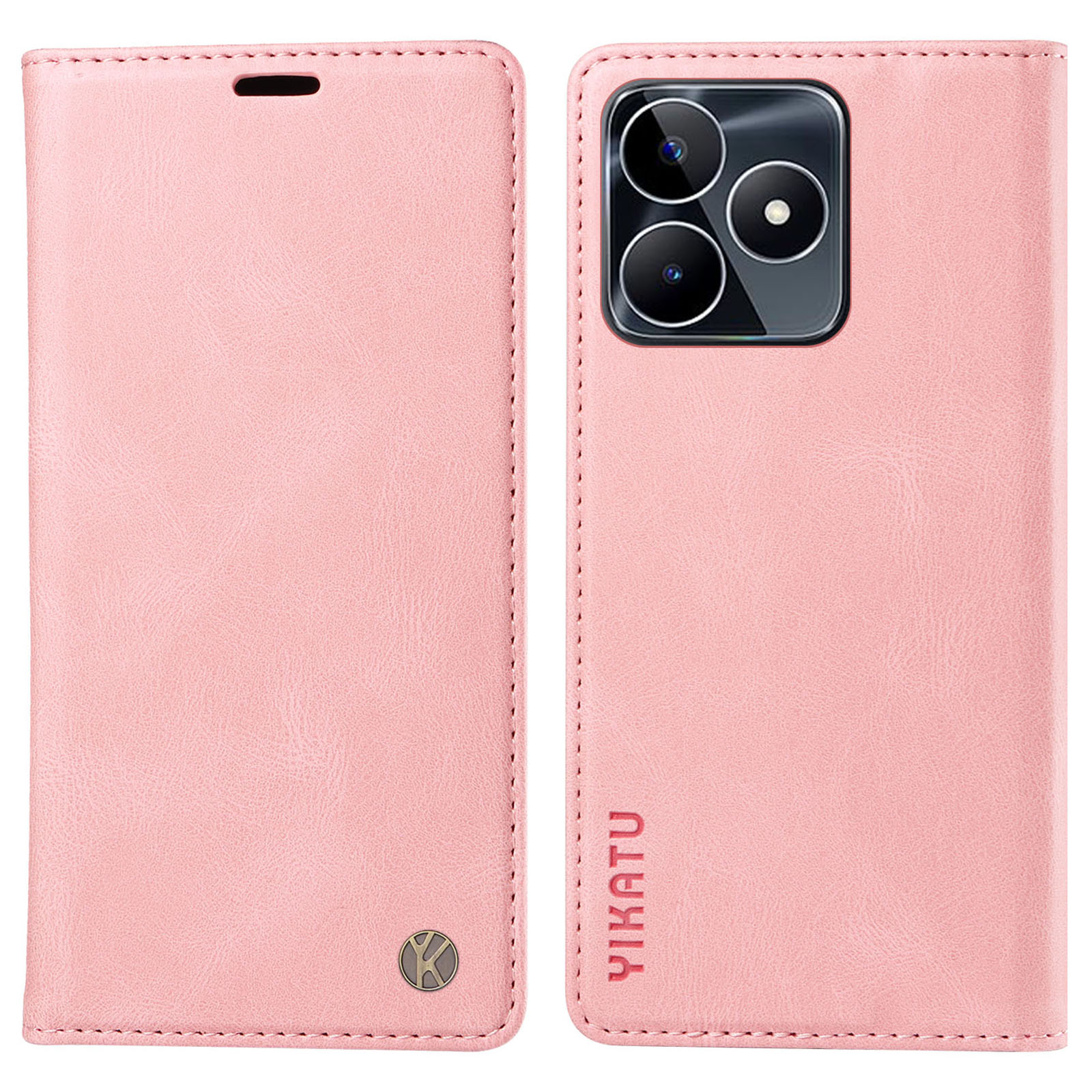 

Yikatu YK-004 Für Realme C53 4G Auto-absorbiertes Magnetische Telefonabdeckung PU Lederschale Brieftasche Hülle - Rosa, Realme C53 (Global)