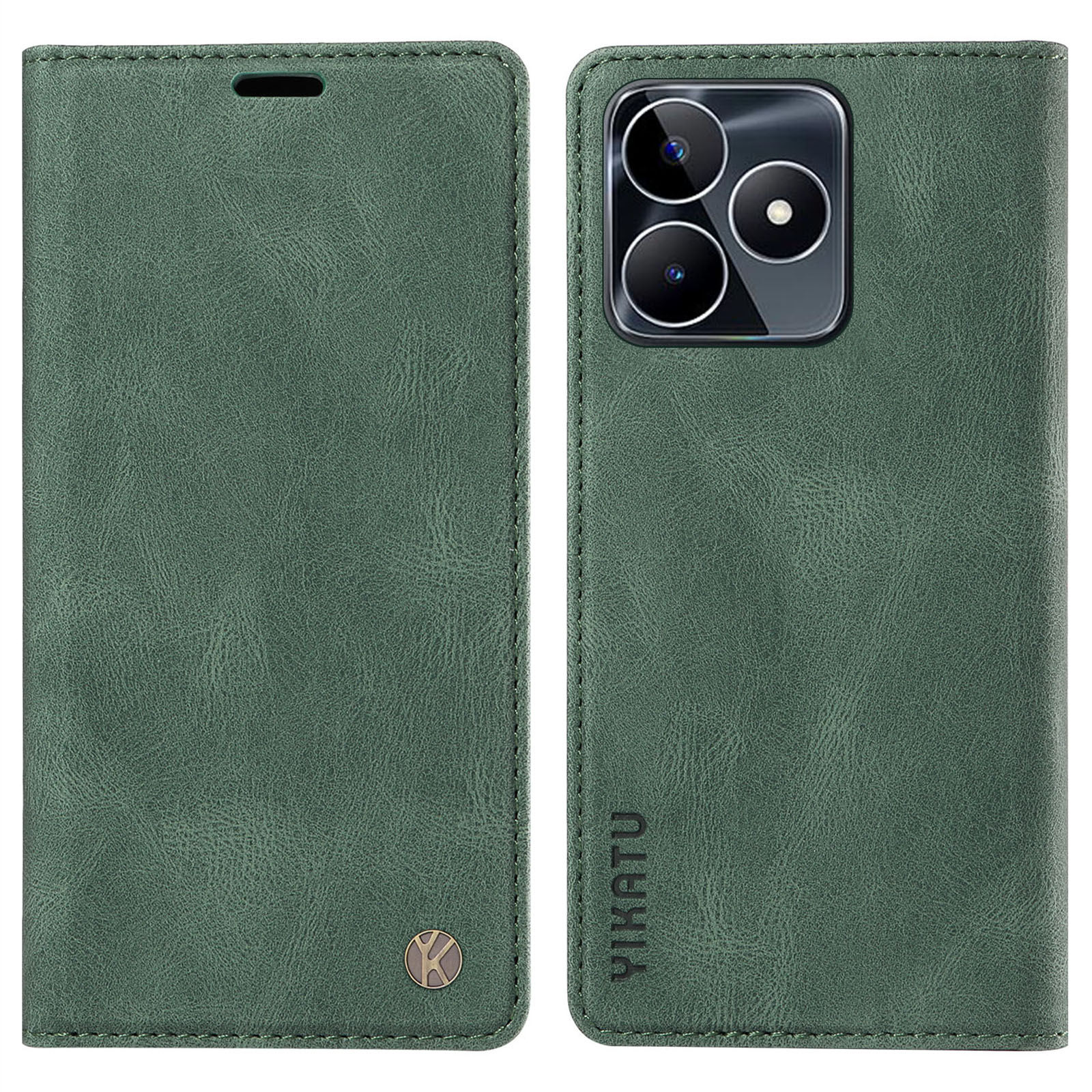 

Yikatu YK-004 Für Realme C53 4G Auto-absorbiertes Magnetische Telefonabdeckung PU Lederschale Brieftasche Hülle - Grün, Realme C53 (Global)