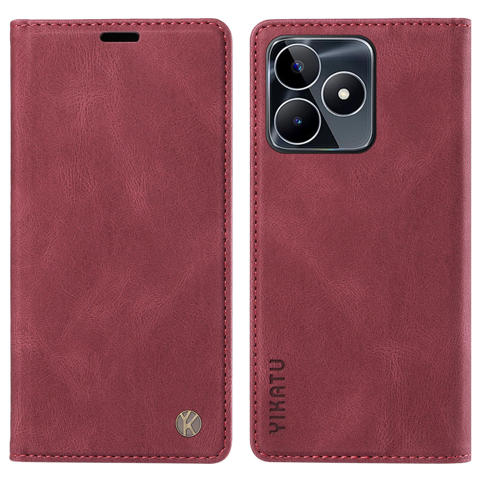 

Yikatu YK-004 Für Realme C53 4G Auto-absorbiertes Magnetische Telefonabdeckung PU Lederschale Brieftasche Hülle - Weinrot, Realme C53 (Global)