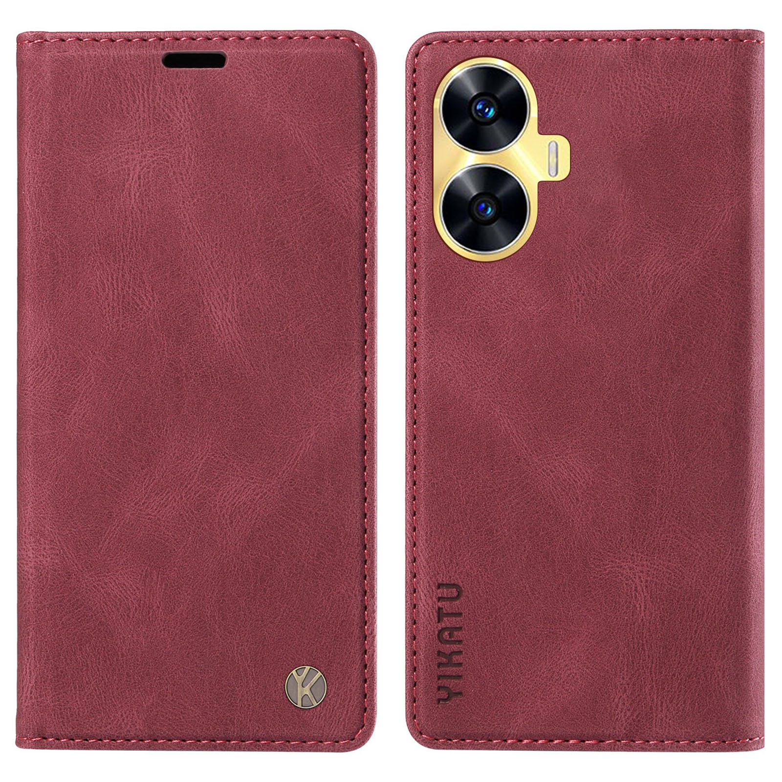 

Yikatu YK-004 Für Realme C55 Anti-kratzer-pu-lederschale Magnetisch Automatisch Absorbiertes Brieftasche Abdeckung - Weinrot, Realme C55