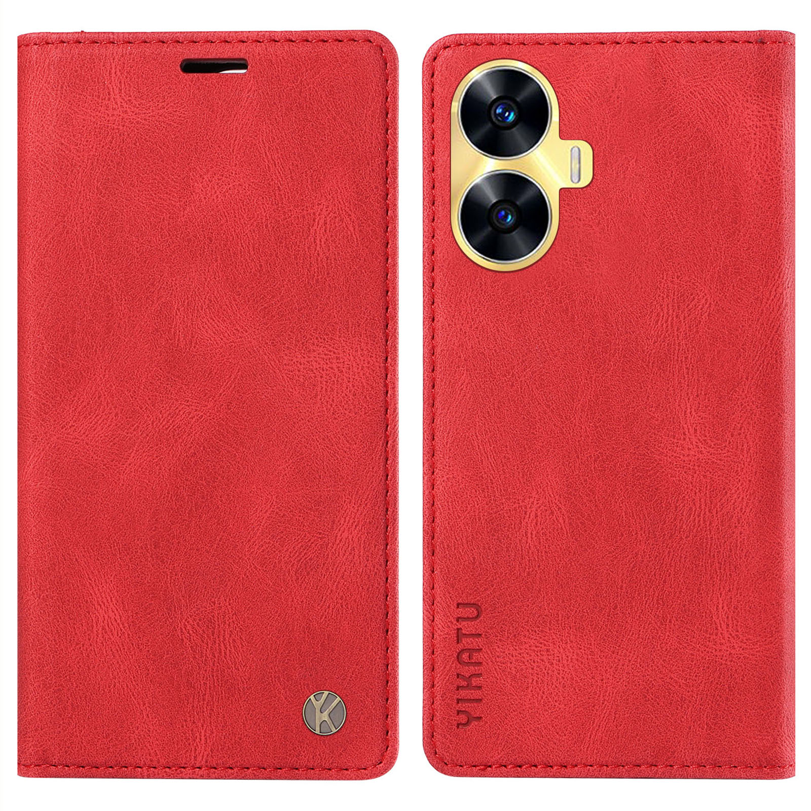 

Yikatu YK-004 Für Realme C55 Anti-kratzer-pu-lederschale Magnetisch Automatisch Absorbiertes Brieftasche Abdeckung - Rot, Realme C55