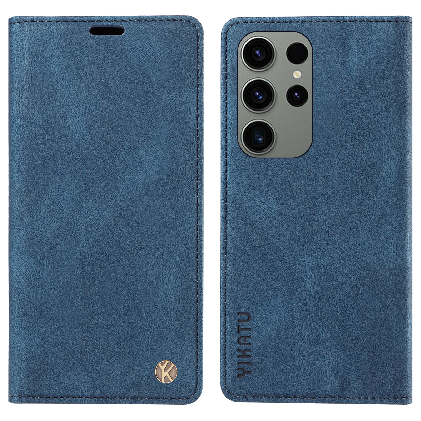 

Yikatu YK-004 Lederabdeckung Für Samsung Galaxy S23 Ultra, Skin-touch-schalen-brieftasche Telefon Flip Hülle - Blau, Galaxy S23 Ultra
