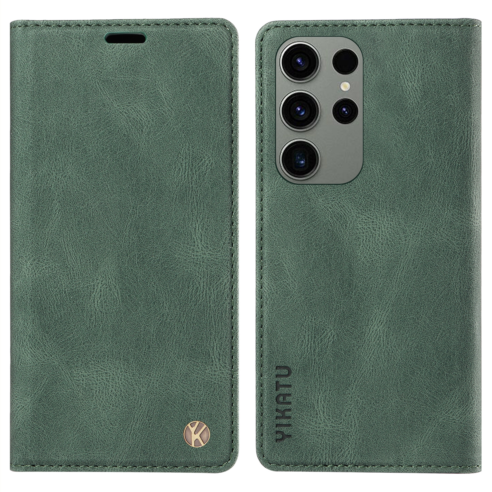

Yikatu YK-004 Lederabdeckung Für Samsung Galaxy S23 Ultra, Skin-touch-schalen-brieftasche Telefon Flip Hülle - Grün, Galaxy S23 Ultra