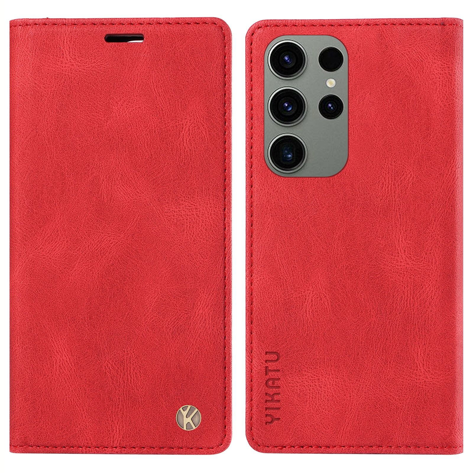 

Yikatu YK-004 Lederabdeckung Für Samsung Galaxy S23 Ultra, Skin-touch-schalen-brieftasche Telefon Flip Hülle - Rot, Galaxy S23 Ultra