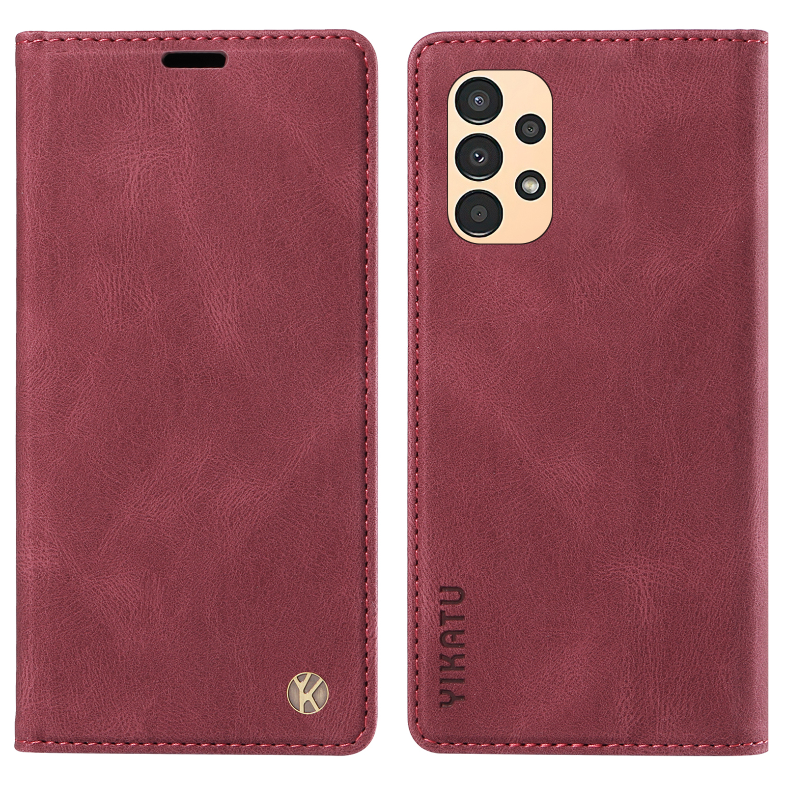 

Yikatu YK-004 Standabdeckung Für Samsung Galaxy A73 5g, Magnetische Auto-absorb-leder-handy-brieftasche. - Weinrot, Samsung Galaxy A73 5G