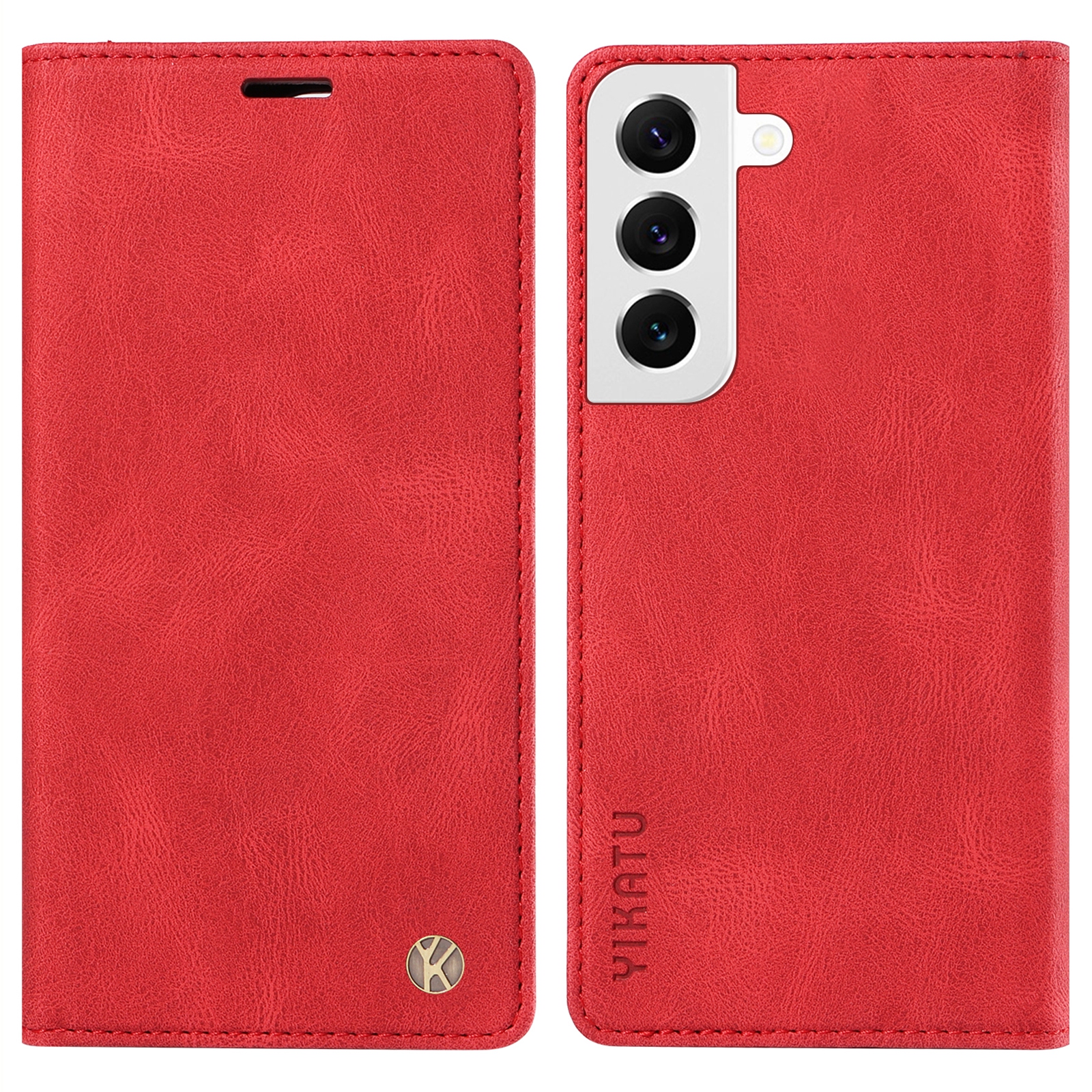 

Yikatu YK-004 Skin-touch Ledertasche Für Samsung Galaxy S22 5g, Magnetische Telefonschalen-brieftasche Abdeckung - Rot, Galaxy S22 5G