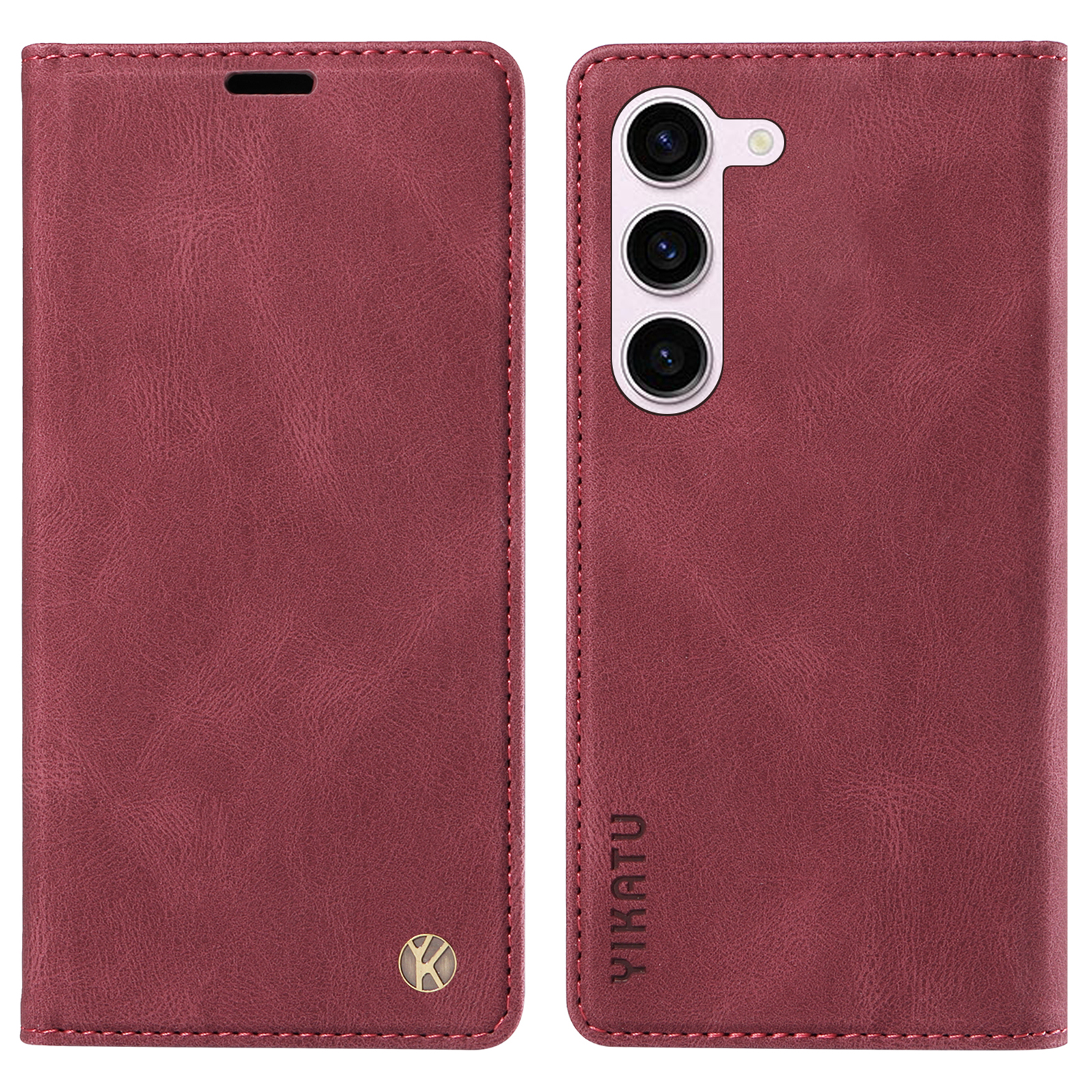 

Yikatu YK-004 Für Samsung Galaxy S23+ Handy Skin-touch Leder Cover Stand Wallet Hülle - Weinrot, Galaxy S23+