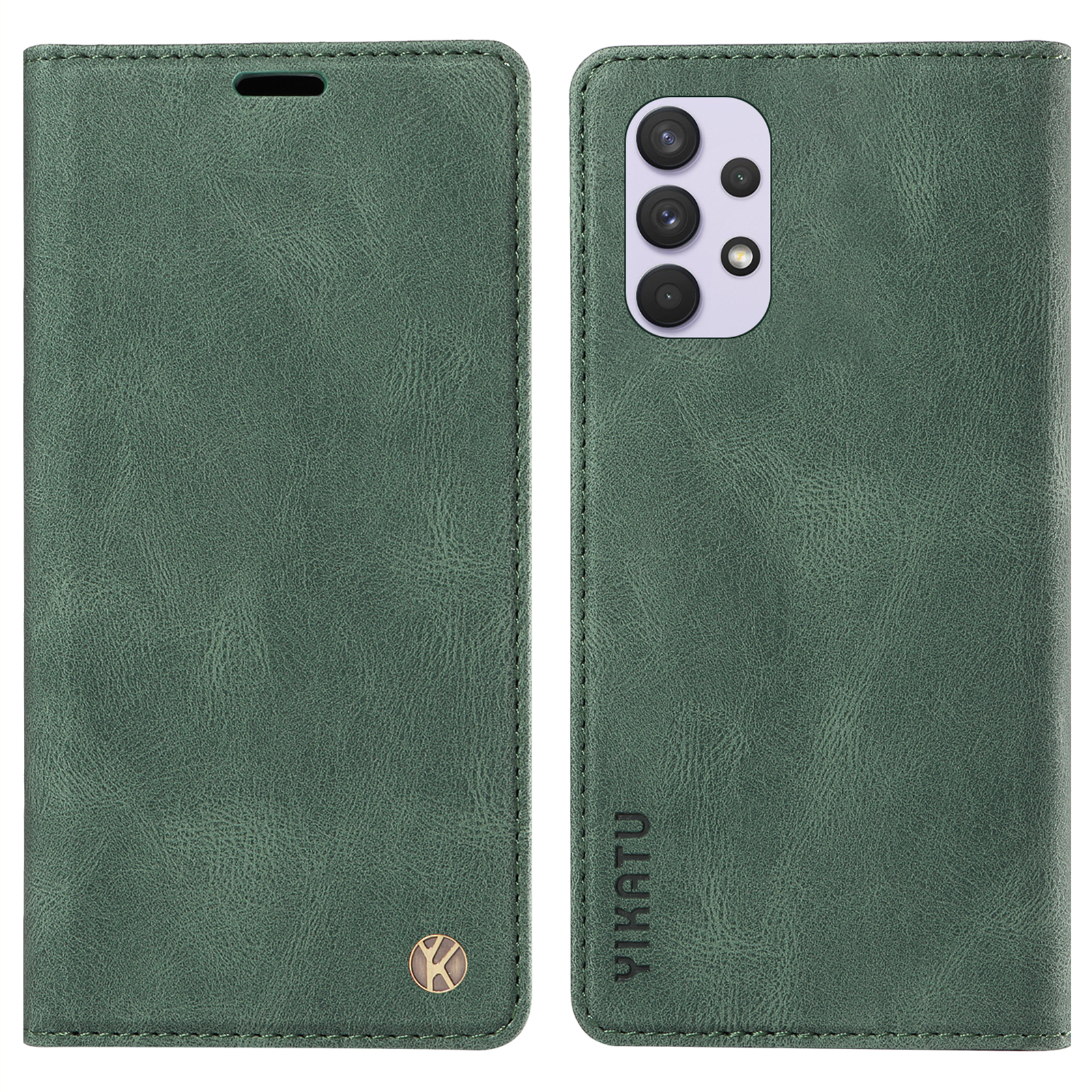 

Yikatu YK-004 Für Samsung Galaxy A32 4G (eu-version) Magnetische Schließabschluss PU Leder Brieftaschenabdeckung Telefonständer Gehäuse - Grün, Samsung Galaxy A32 4G (EU Version)