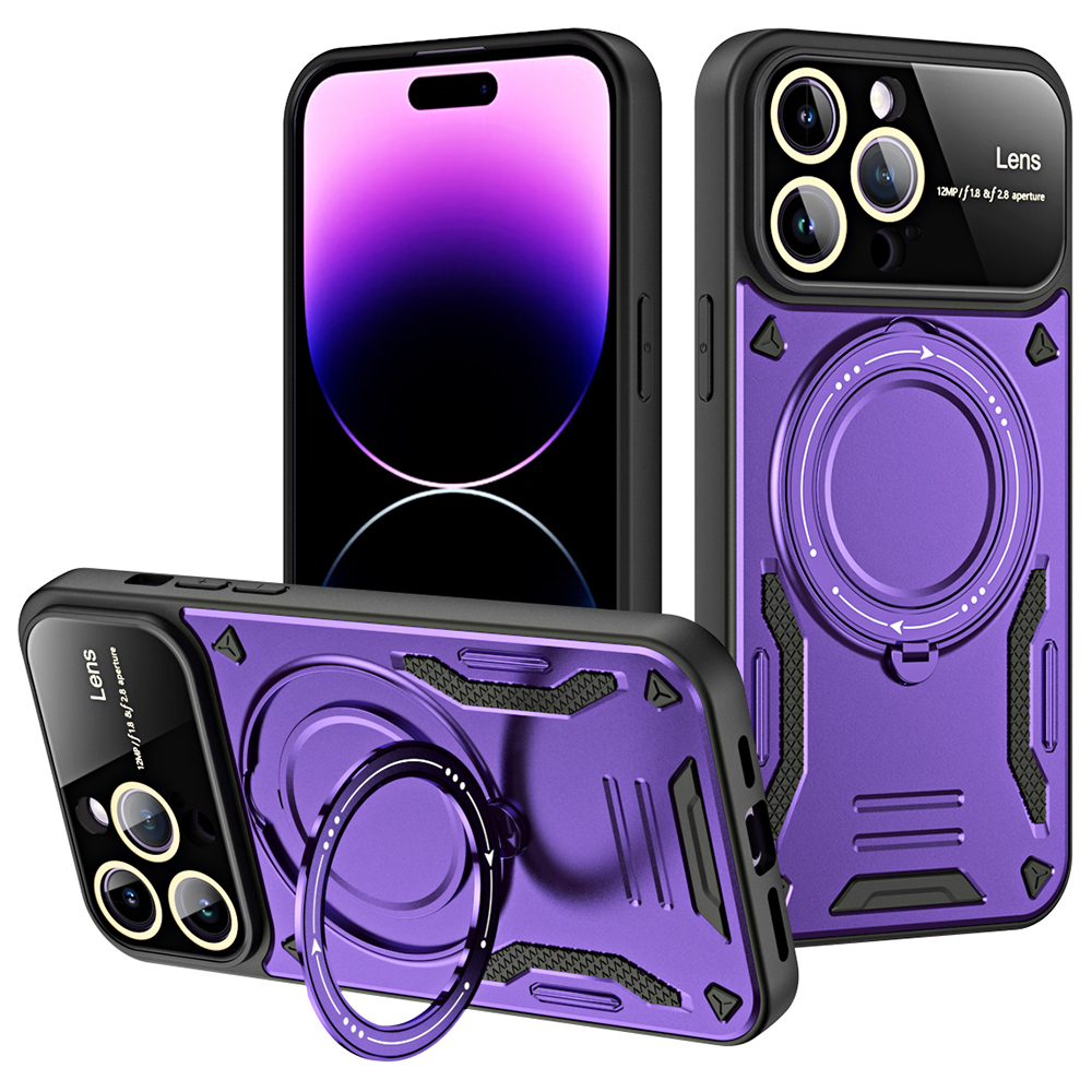 

Für Das Iphone 14 Pro Max PC+TPU Schockfeste Telefonhülle Rotieren Unsichtbarer Ständer -magnetabdeckung - Dunkelviolett, iPhone 14 Pro Max