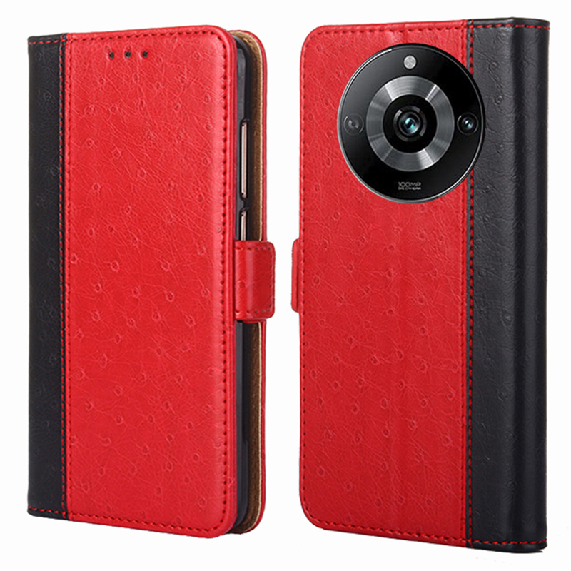

Für Realme 11 Pro+ 5g / 11 Pro 5g Leder Brieftasche Hülle Strauß Texturständer Telefonabdeckung - Rot, Realme 11 Pro+ 5G