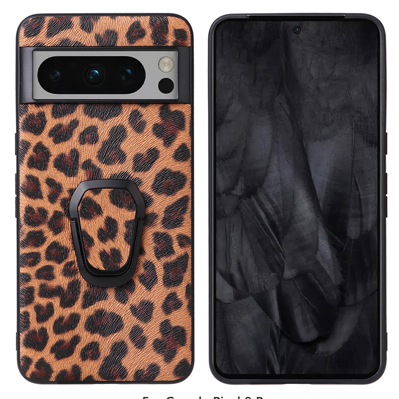 

Für Google Pixel 8 Pro Kickstand Textured Phone Case PU Leder+tpu+pc -telefonabdeckung - Leopard, Google Pixel 8 Pro