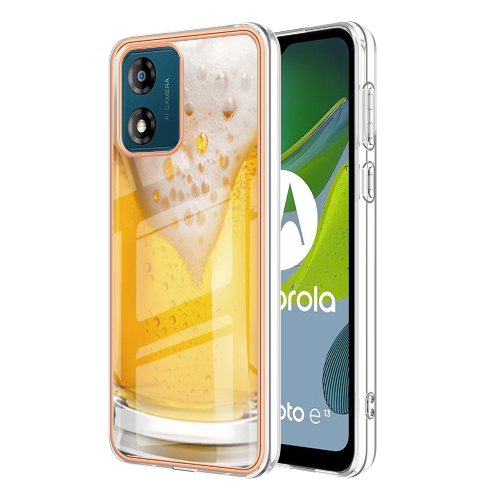 

YB IMD Series-19-stil-d-tpu-schale Für Motorola Moto E13 4g, 2,0 mm Elektroplierende Imd-muster Druckphase - Bier, Motorola Moto E13 4G