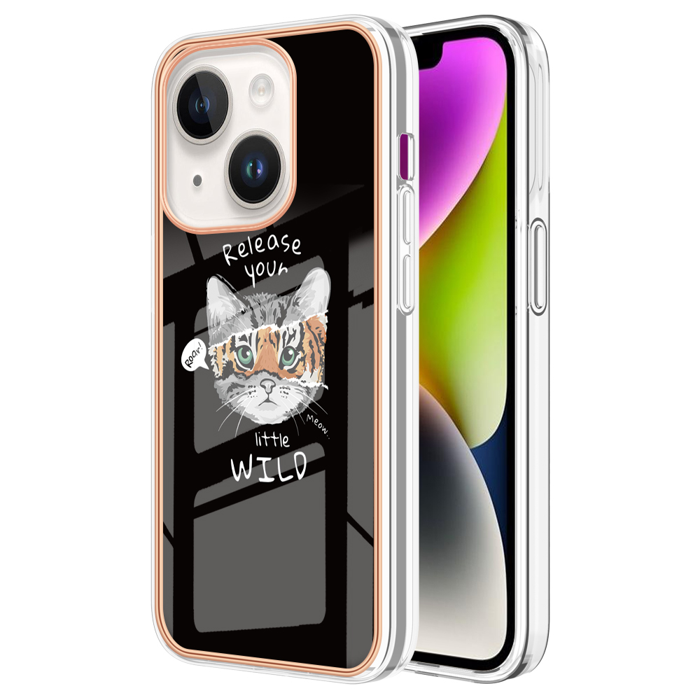 

YB IMD Series-19-stil D Für Iphone 14 Elektroplatten Imd-muster Telefonhülle 2,0 mm TPU Schockdcoverabdeckung - Katze / Tiger, iPhone 14