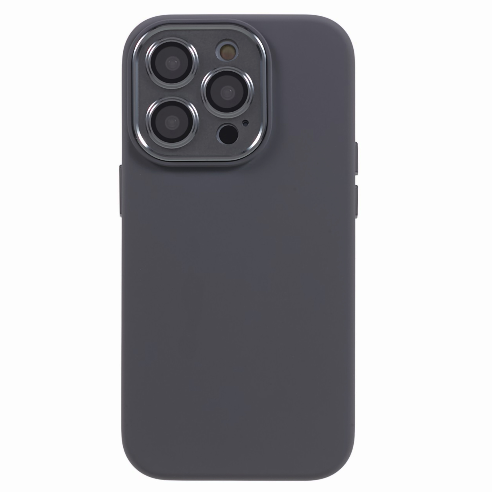 

Für Iphone 14 Pro Liquid Silicon+pc Phone Hülle Metall+temperierte Glasobjektivschutz Drop-sound-abdeckung - Grau, iPhone 14 Pro