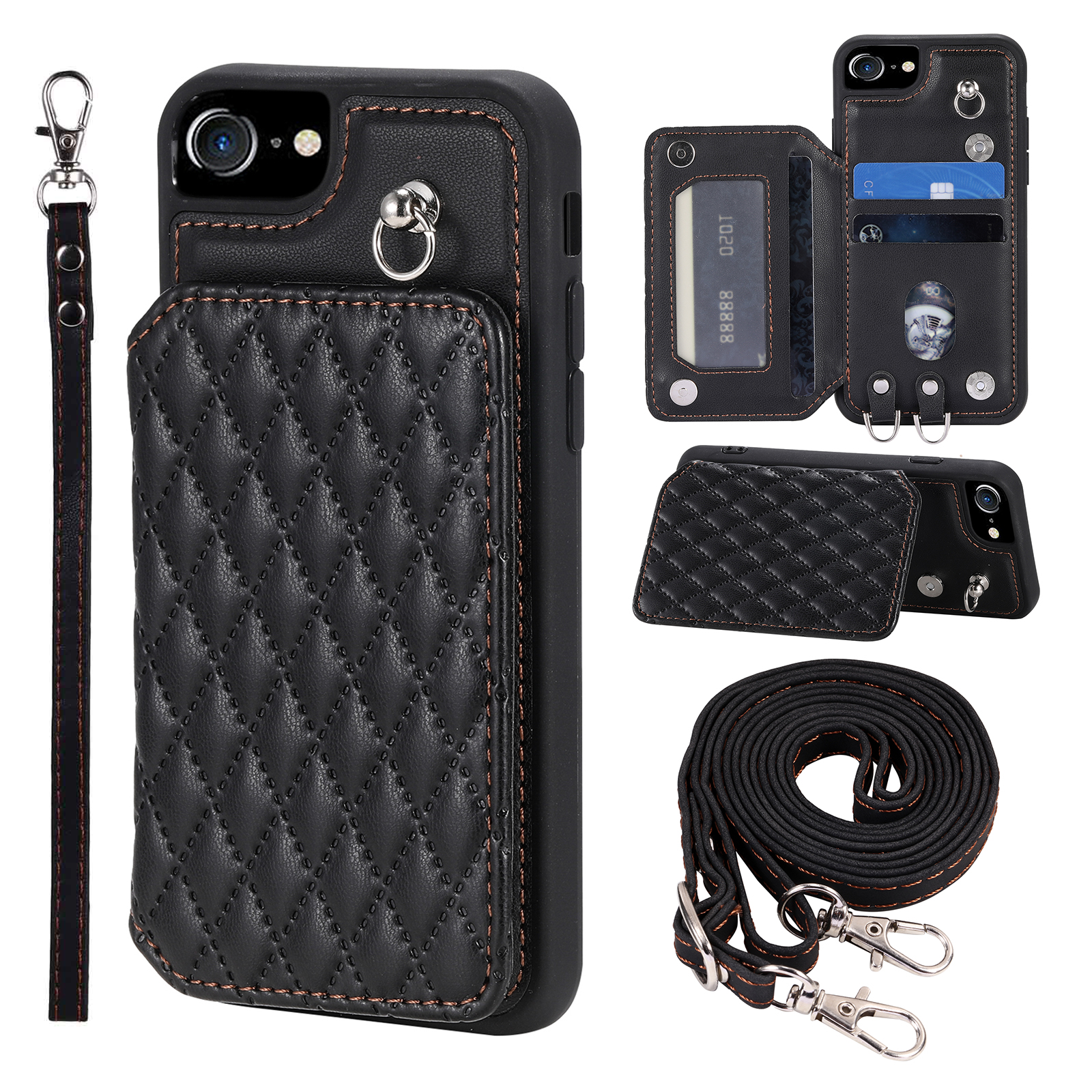 

Stil 008 Für Iphone 6 / 6s / 7 / 8 / SE (2020) / SE (2022) RFID -blockierungs -telefonkarten -karten -slots Kickstand -telefonabdeckung - Schwarz, iPhone 6 4.7-inch