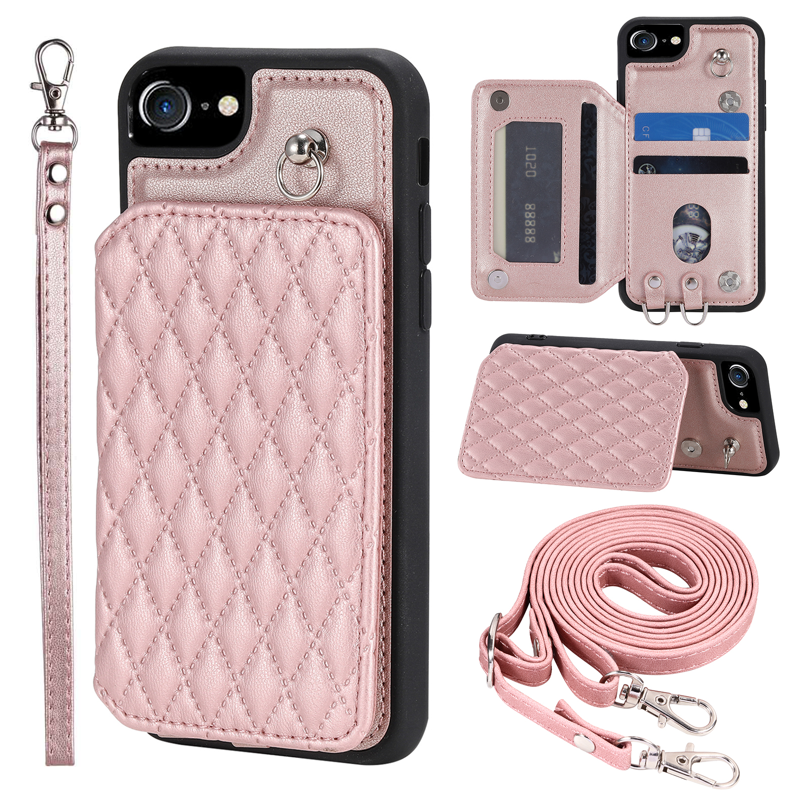 

Stil 008 Für Iphone 6 / 6s / 7 / 8 / SE (2020) / SE (2022) RFID -blockierungs -telefonkarten -karten -slots Kickstand -telefonabdeckung - Roségold, iPhone 6 4.7-inch