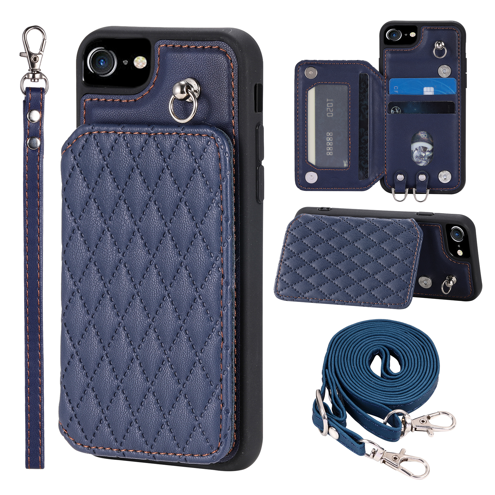 

Stil 008 Für Iphone 6 / 6s / 7 / 8 / SE (2020) / SE (2022) RFID -blockierungs -telefonkarten -karten -slots Kickstand -telefonabdeckung - Blau, iPhone 6 4.7-inch