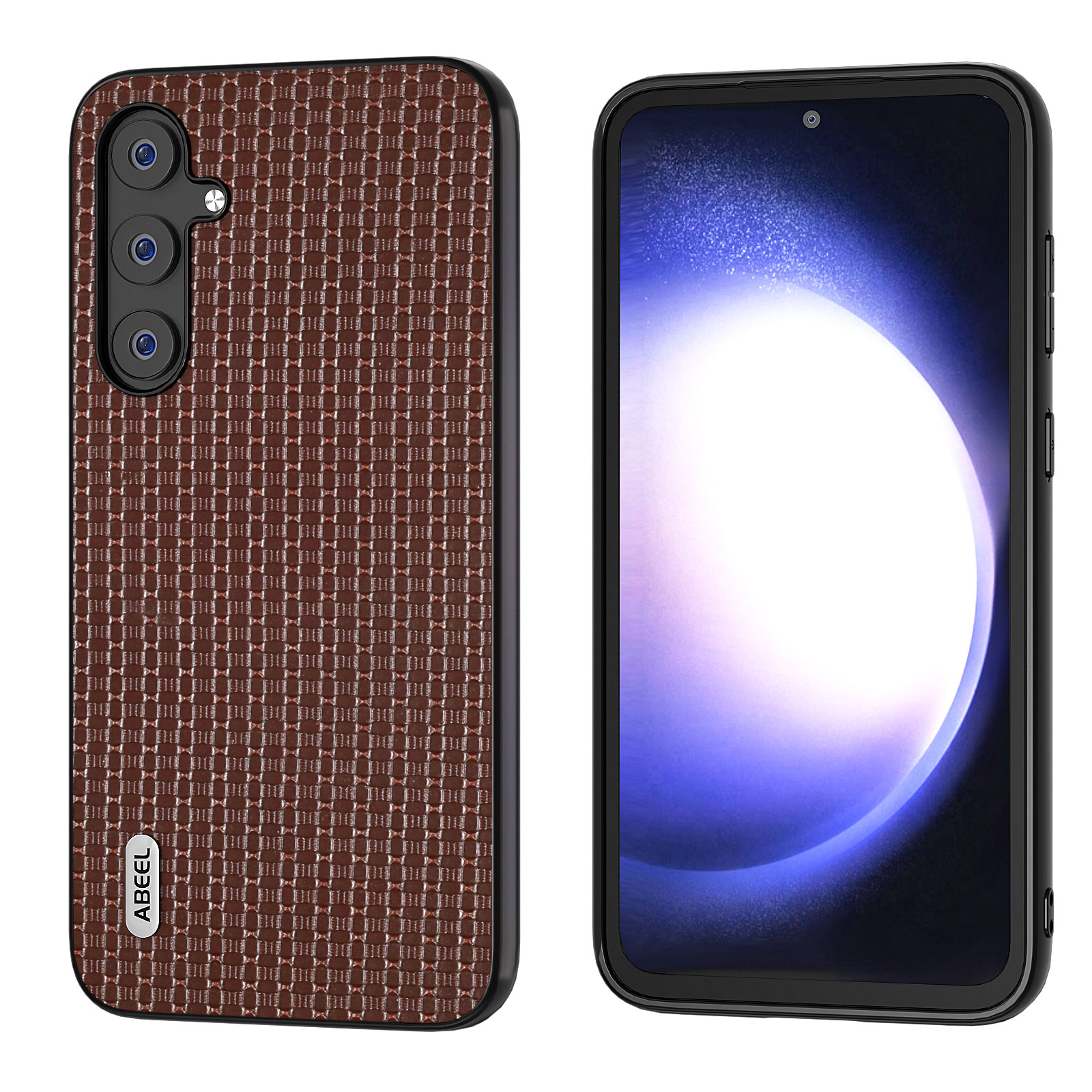 

ABEEL Für Samsung Galaxy S23 fe Cowhide Lederbeschichteter PC+TPU -deckung Luxus Strukturiertes Schutzhülle - Kaffee, Galaxy S23 FE