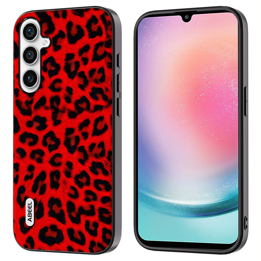 

ABEEL Für Samsung Galaxy A24 4G Telefonhülle Leopard Textur PU+TPU+PC Anti-drop-abdeckung - Rot, Galaxy A24 4G