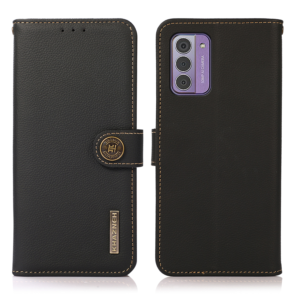 

Khazneh Für Nokia G42 Phone Hülle Drop Schutz Echtes Kuh Leder -telefon Deckständer RFID Blocking Wallet - Schwarz, Nokia G42