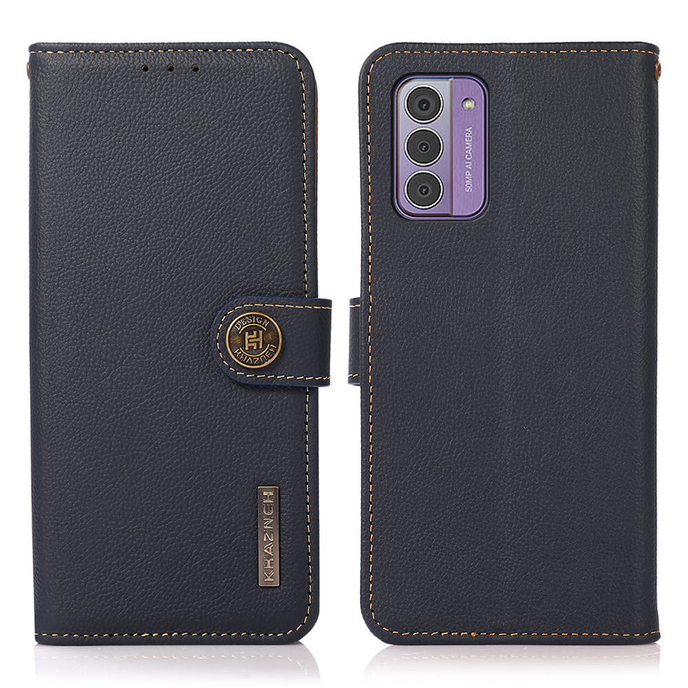 

Khazneh Für Nokia G42 Phone Hülle Drop Schutz Echtes Kuh Leder -telefon Deckständer RFID Blocking Wallet - Blau, Nokia G42