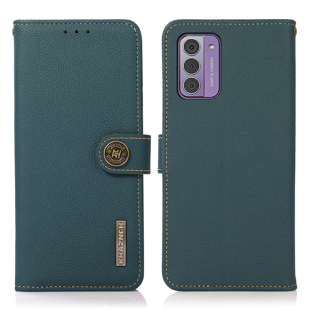 

Khazneh Für Nokia G42 Phone Hülle Drop Schutz Echtes Kuh Leder -telefon Deckständer RFID Blocking Wallet - Grün, Nokia G42
