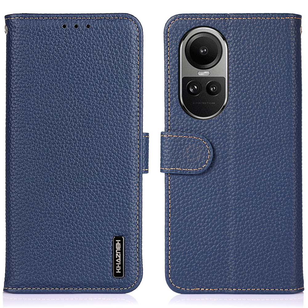 

Khazneh Für Oppo Reno10 Pro 5g / Reno10 5G Handyabdeckung Litchi Textur Stand Wallet Echtes Kuhleder+tpu -hülle - Blau, Oppo Reno10 Pro 5G (Global)