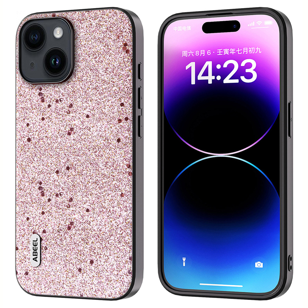 

Abeel Für Iphone 15 Glitter-telefonhülle Pu-lederbeschichteter Tpu-anti-kratzer-cover - Rosa, iPhone 15