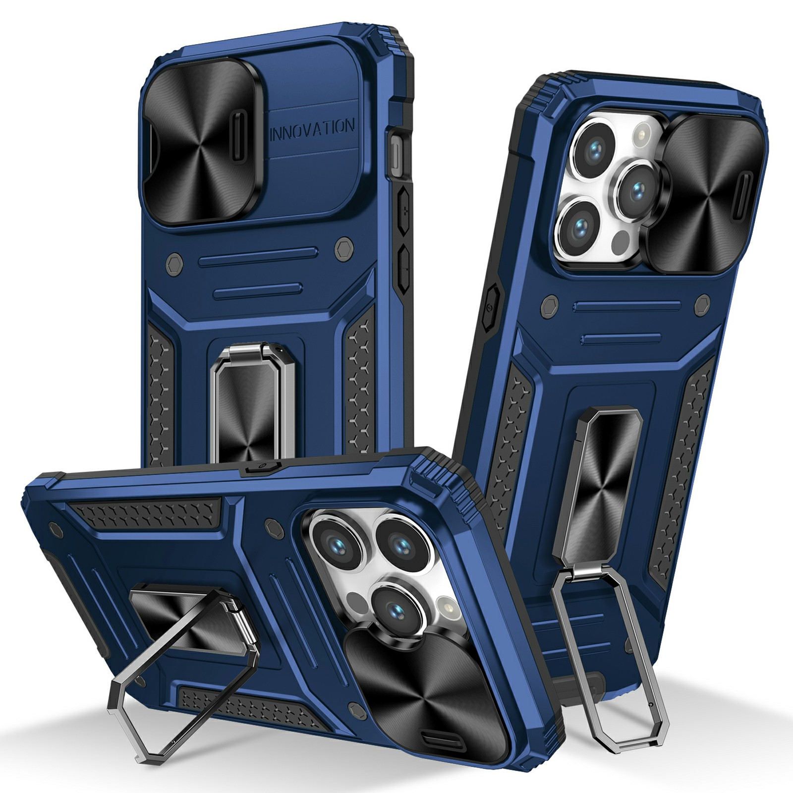 

Für Iphone 14 Pro Max PC+TPU -telefonhülle Drop -schutz -kickstand Cover Mit Folienkameraschutz - Blau, iPhone 14 Pro Max