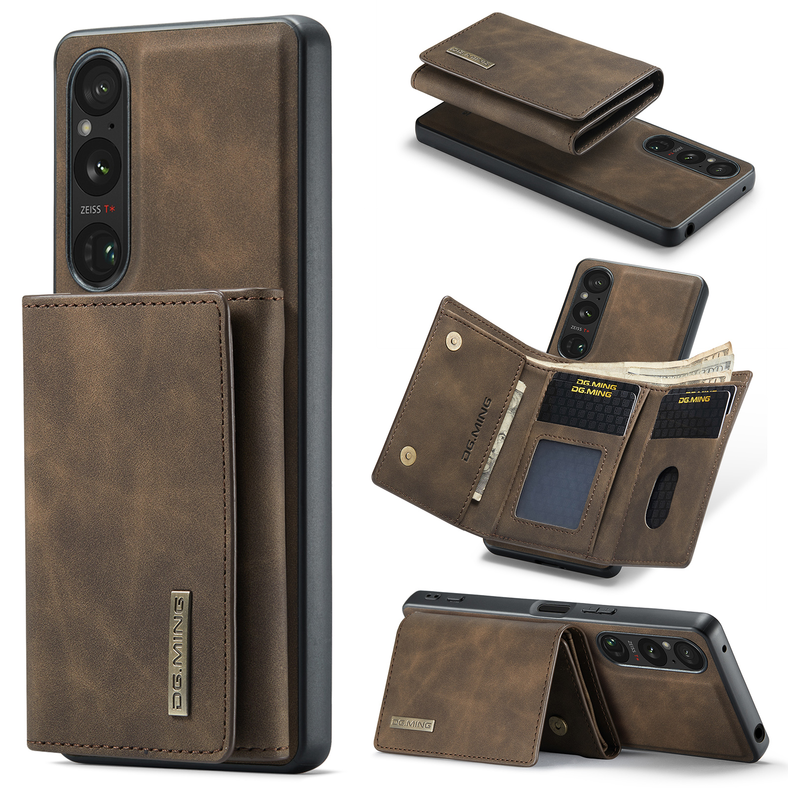 

Dg. Ming M1-serie Für Sony Xperia 1 V Magnetic Wallet Phone Hülle Anti-drop-kickständer Pc+tpu+pu-telefonabdeckung - Kaffee, Sony Xperia 1 V