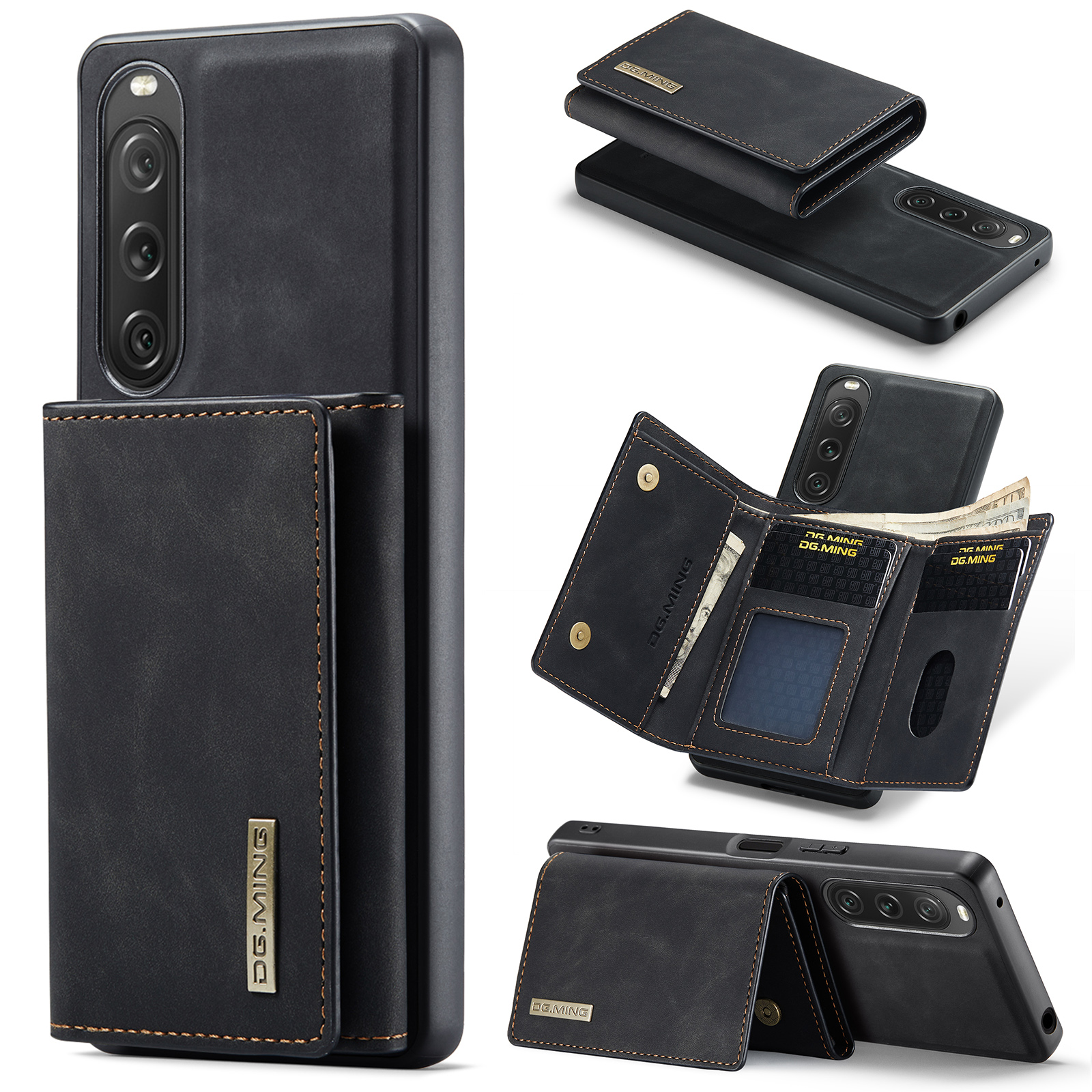 

Dg. Ming M1-serie Anti-drop-kickstand-hülle Für Sony Xperia 10 V PC+TPU+PU Magnetic Wallet Telefonabdeckung - Schwarz, Sony Xperia 10 V