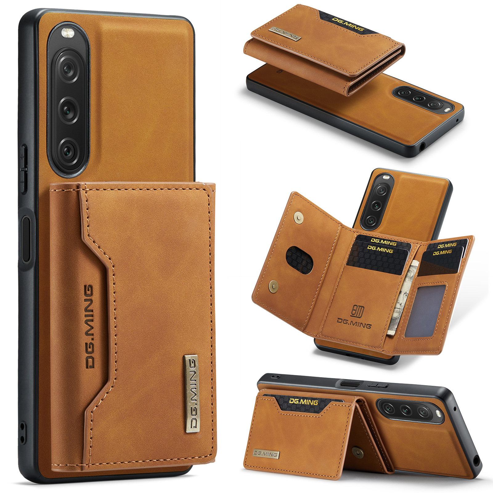 

Dg. Ming M2 -serie Für Sony Xperia 10 V Stoßdämpfer Kickstand PU+PC+TPU -abdeckung Mit Magnetbrieftasche - Braun, Sony Xperia 10 V