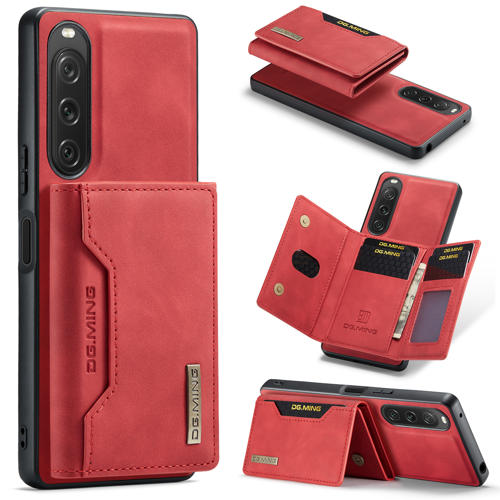 

Dg. Ming M2 -serie Für Sony Xperia 10 V Stoßdämpfer Kickstand PU+PC+TPU -abdeckung Mit Magnetbrieftasche - Rot, Sony Xperia 10 V