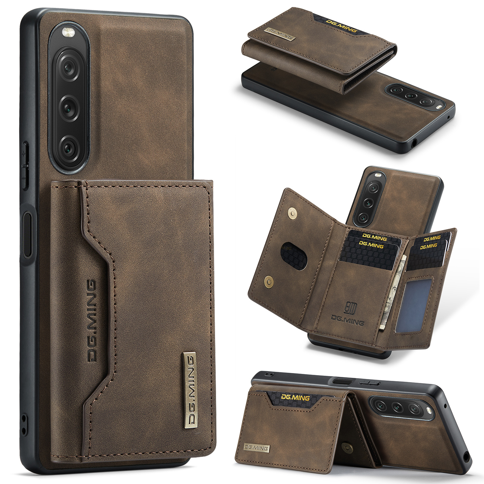 

Dg. Ming M2 -serie Für Sony Xperia 10 V Stoßdämpfer Kickstand PU+PC+TPU -abdeckung Mit Magnetbrieftasche - Kaffee, Sony Xperia 10 V