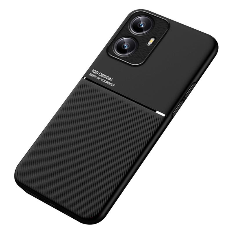 For Realme C55 4G Lines Imprinted Phone Case PU Leather+TPU Non-Slip Cover Magnetic Car Mount Supported - Black