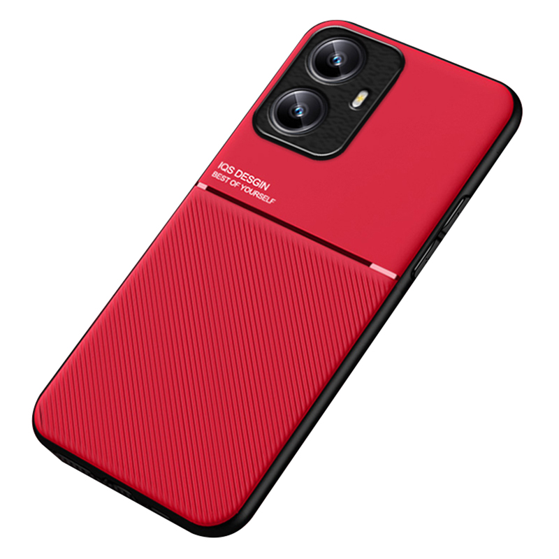 For Realme C55 4G Lines Imprinted Phone Case PU Leather+TPU Non-Slip Cover Magnetic Car Mount Supported - Red