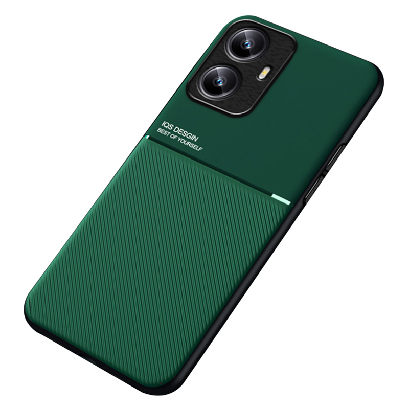 For Realme C55 4G Lines Imprinted Phone Case PU Leather+TPU Non-Slip Cover Magnetic Car Mount Supported - Green