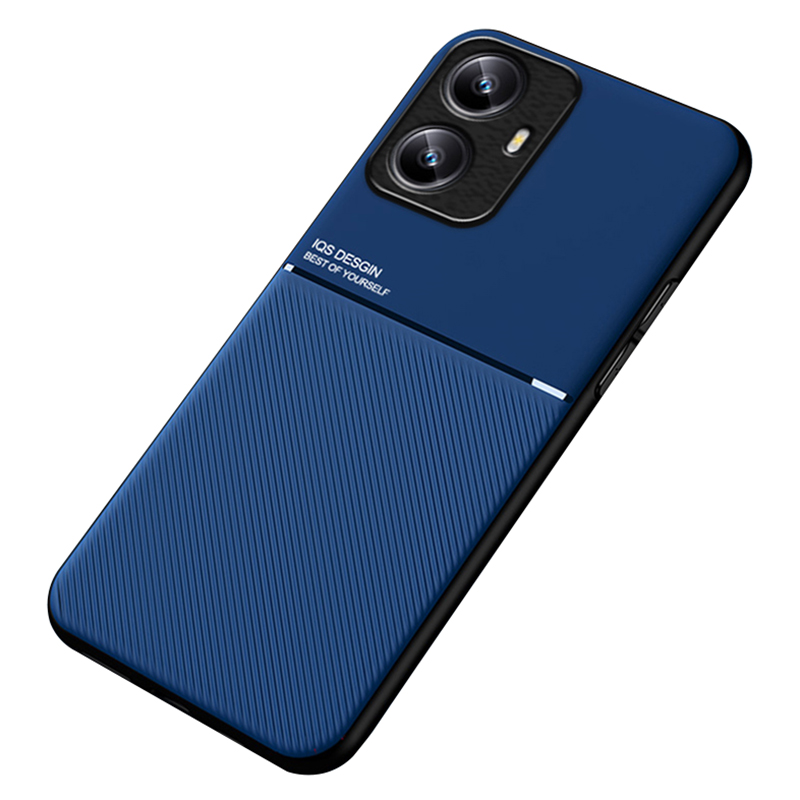 For Realme C55 4G Lines Imprinted Phone Case PU Leather+TPU Non-Slip Cover Magnetic Car Mount Supported - Blue