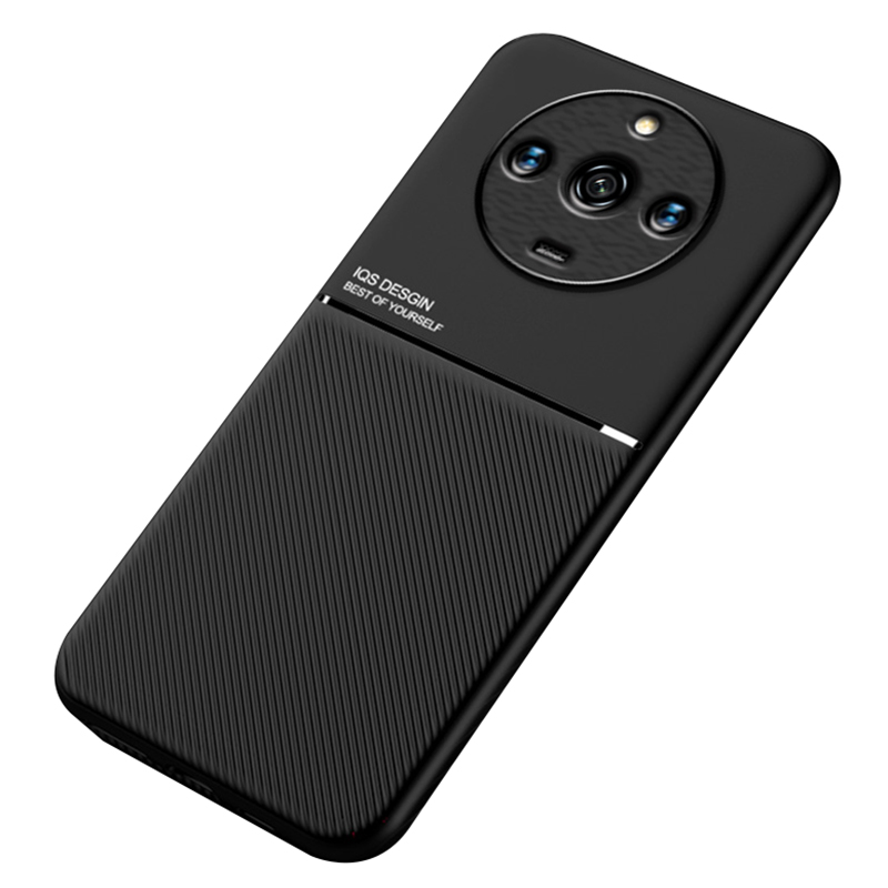 For Realme 11 5G Case PU Leather+TPU Lines Imprinted Phone Cover with Built-in Magnetic Holder Metal Sheet - Black