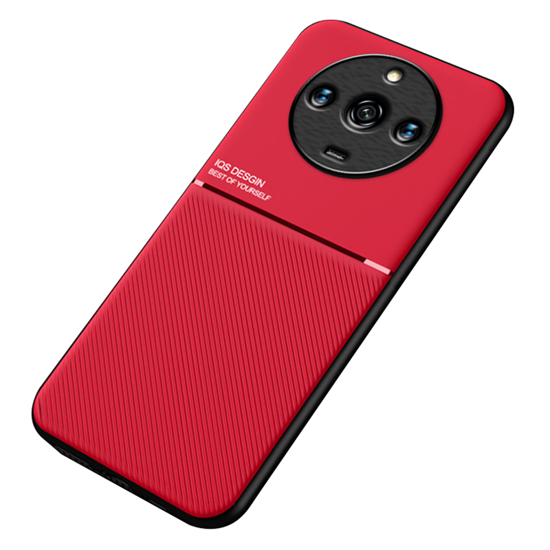 For Realme 11 5G Case PU Leather+TPU Lines Imprinted Phone Cover with Built-in Magnetic Holder Metal Sheet - Red