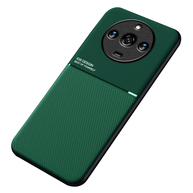 For Realme 11 5G Case PU Leather+TPU Lines Imprinted Phone Cover with Built-in Magnetic Holder Metal Sheet - Green