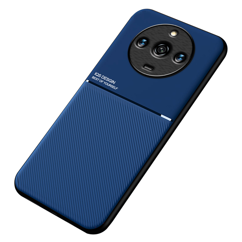 For Realme 11 5G Case PU Leather+TPU Lines Imprinted Phone Cover with Built-in Magnetic Holder Metal Sheet - Blue