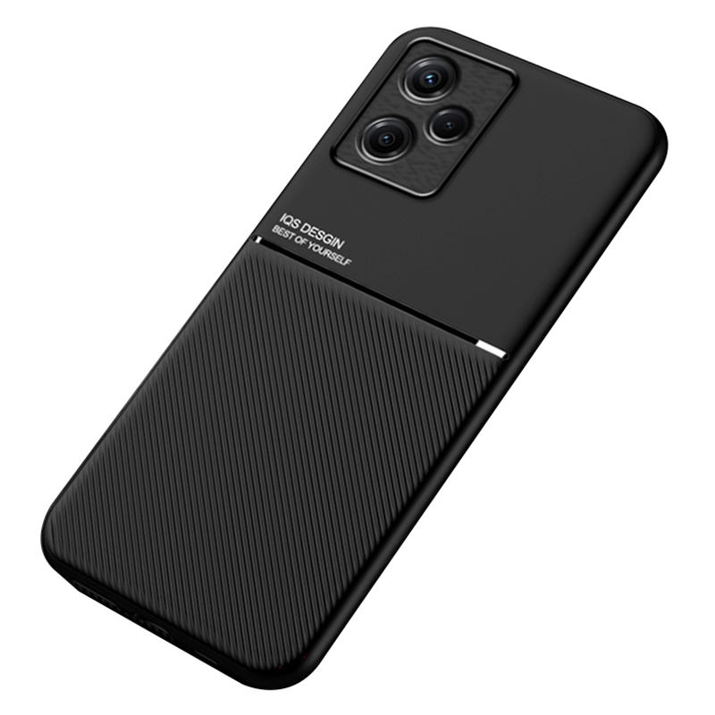 Phone Case for Infinix Hot 30i X669 , PU Leather+TPU+PC Lines Imprinted Cover with Built-In Magnetic Holder Metal Sheet - Black