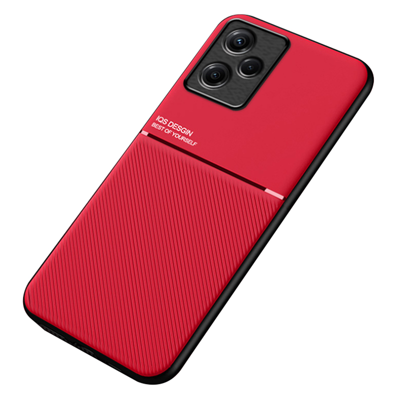 Phone Case for Infinix Hot 30i X669 , PU Leather+TPU+PC Lines Imprinted Cover with Built-In Magnetic Holder Metal Sheet - Red