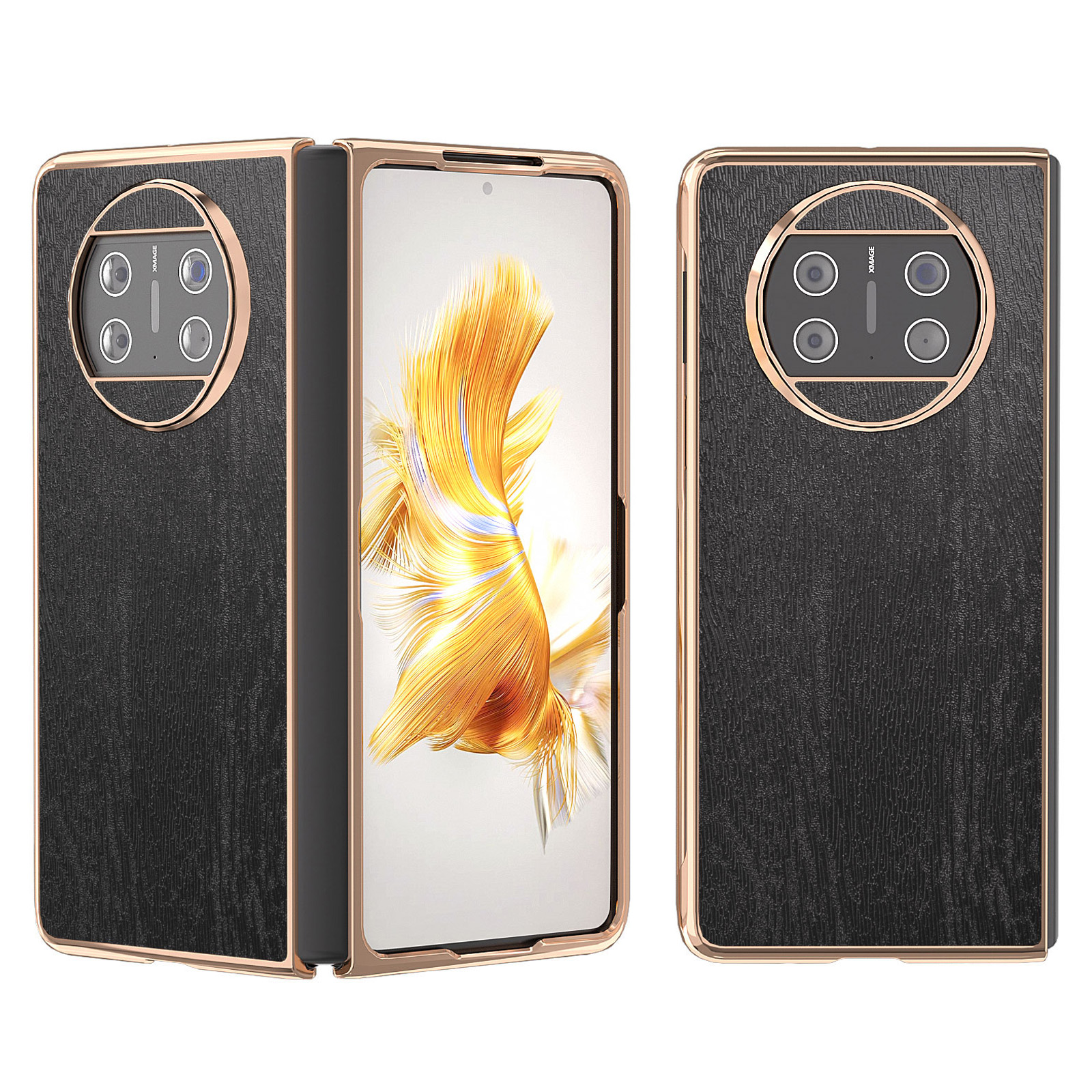 

Für Huawei Mate X3 5G Elektroplatten Telefonhülle Holz Getreide PU Leder Beschichtetes PC -telefon Zurück - Schwarz, Huawei Mate X3 5G