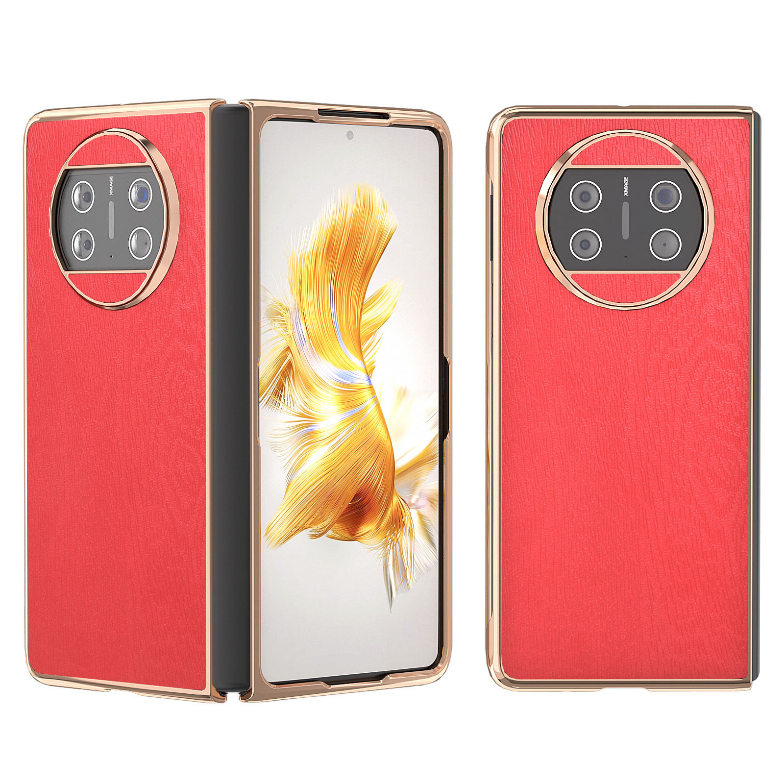 

Für Huawei Mate X3 5G Elektroplatten Telefonhülle Holz Getreide PU Leder Beschichtetes PC -telefon Zurück - Rot, Huawei Mate X3 5G